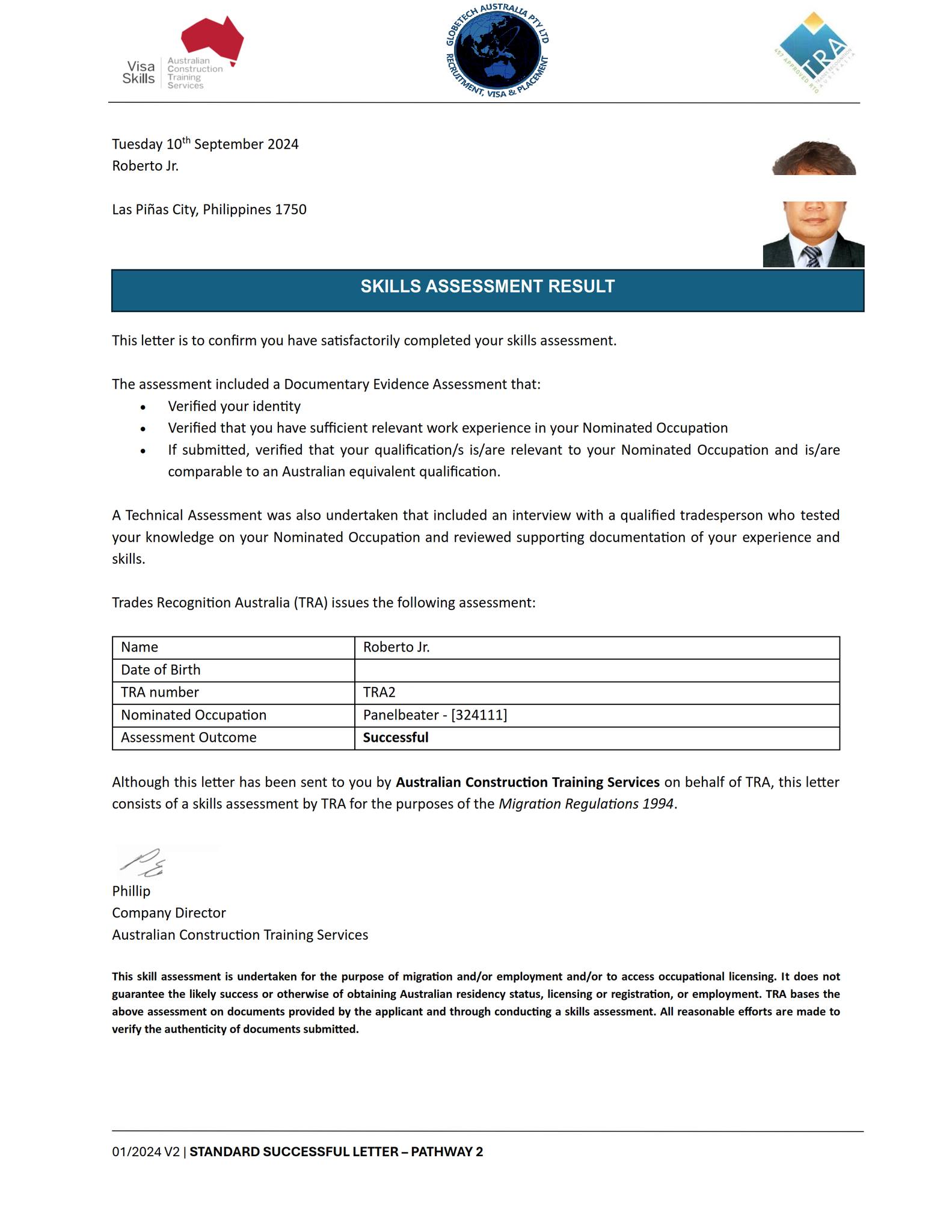 Panelbeater skills assessment certificate for Australian automotive industry migration